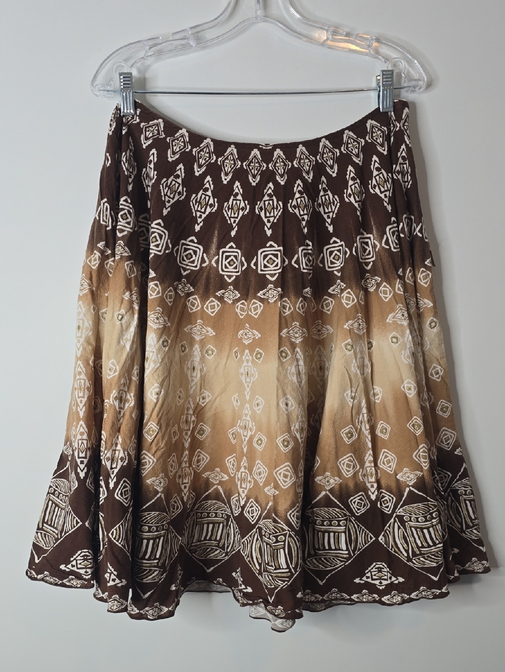 Vintage Boho Gradient Print A-Line Skirt in Brown and Cream